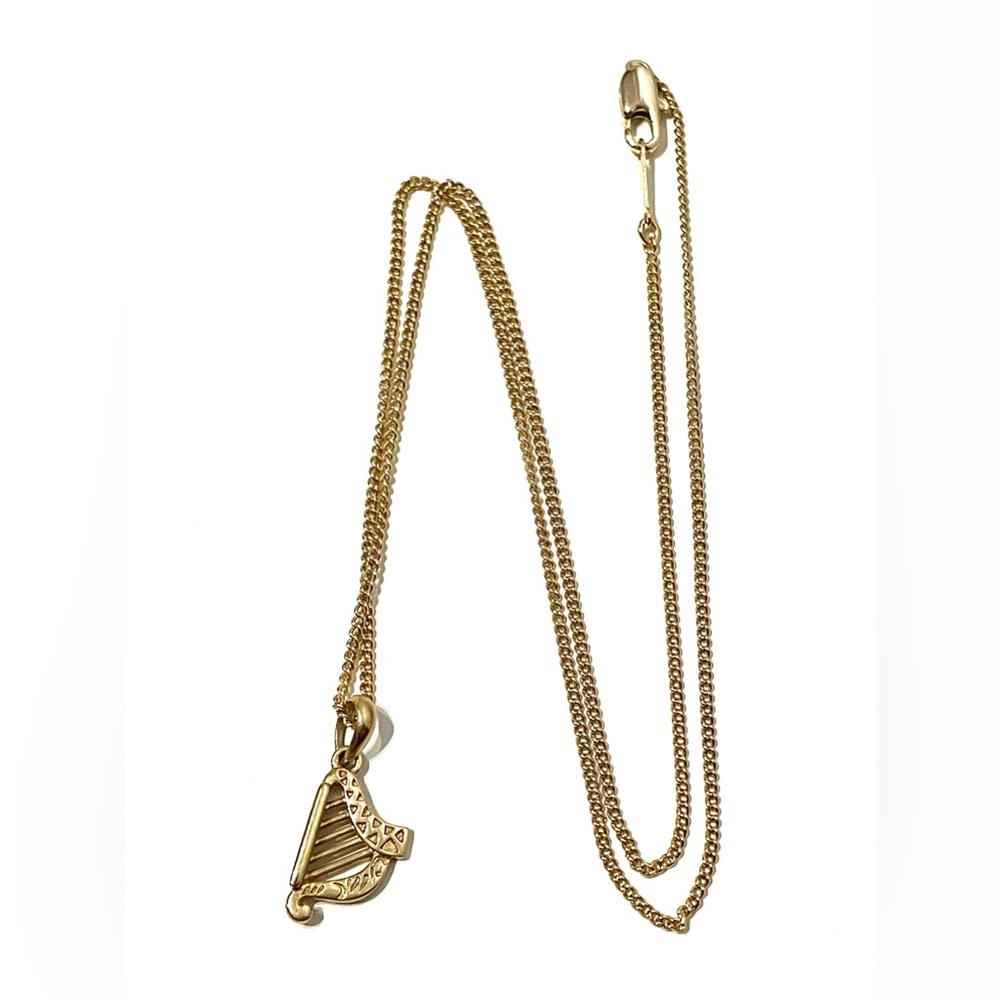 Solvar Gold Tone Irish Harp Necklace 18”